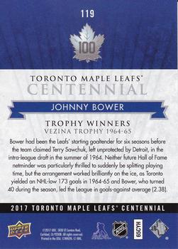 2017 Upper Deck Toronto Maple Leafs Centennial #119 Johnny Bower Back