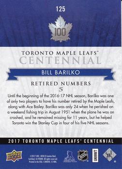 2017 Upper Deck Toronto Maple Leafs Centennial #125 Bill Barilko Back