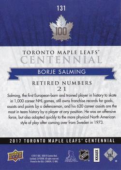 2017 Upper Deck Toronto Maple Leafs Centennial #131 Borje Salming Back