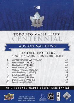2017 Upper Deck Toronto Maple Leafs Centennial #149 Auston Matthews Back