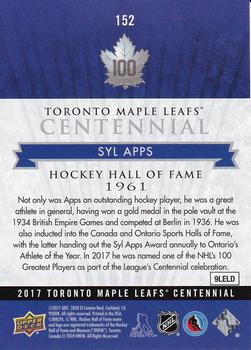 2017 Upper Deck Toronto Maple Leafs Centennial #152 Syl Apps Back