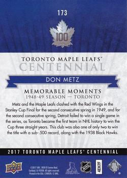 2017 Upper Deck Toronto Maple Leafs Centennial #173 Don Metz Back