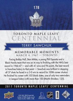2017 Upper Deck Toronto Maple Leafs Centennial #178 Terry Sawchuk Back