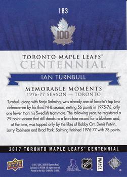 2017 Upper Deck Toronto Maple Leafs Centennial #183 Ian Turnbull Back
