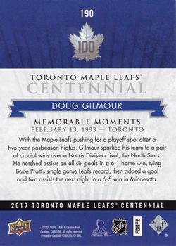 2017 Upper Deck Toronto Maple Leafs Centennial #190 Doug Gilmour Back