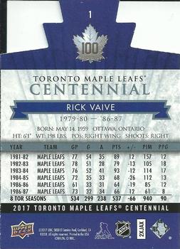 2017 Upper Deck Toronto Maple Leafs Centennial - Blue Die Cut #1 Rick Vaive Back