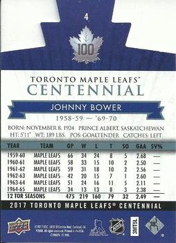 2017 Upper Deck Toronto Maple Leafs Centennial - Blue Die Cut #4 Johnny Bower Back