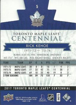 2017 Upper Deck Toronto Maple Leafs Centennial - Blue Die Cut #5 Rick Kehoe Back