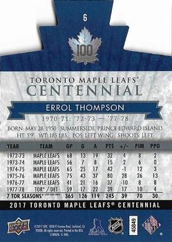 2017 Upper Deck Toronto Maple Leafs Centennial - Blue Die Cut #6 Errol Thompson Back