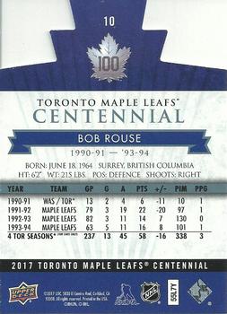 2017 Upper Deck Toronto Maple Leafs Centennial - Blue Die Cut #10 Bob Rouse Back
