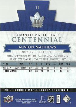 2017 Upper Deck Toronto Maple Leafs Centennial - Blue Die Cut #11 Auston Matthews Back