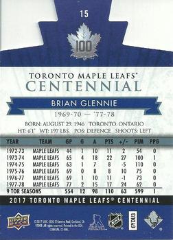 2017 Upper Deck Toronto Maple Leafs Centennial - Blue Die Cut #15 Brian Glennie Back