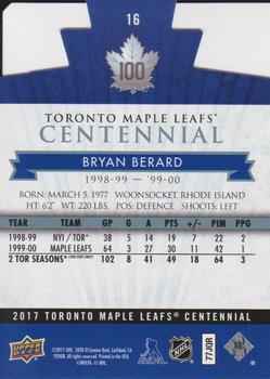 2017 Upper Deck Toronto Maple Leafs Centennial - Blue Die Cut #16 Bryan Berard Back