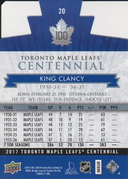 2017 Upper Deck Toronto Maple Leafs Centennial - Blue Die Cut #20 King Clancy Back
