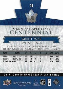 2017 Upper Deck Toronto Maple Leafs Centennial - Blue Die Cut #26 Grant Fuhr Back