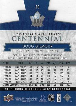 2017 Upper Deck Toronto Maple Leafs Centennial - Blue Die Cut #29 Doug Gilmour Back
