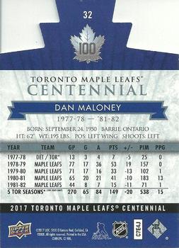 2017 Upper Deck Toronto Maple Leafs Centennial - Blue Die Cut #32 Dan Maloney Back