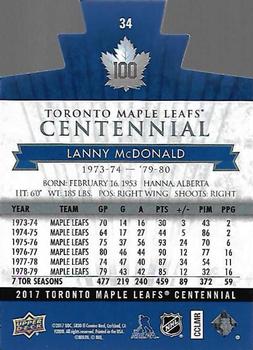 2017 Upper Deck Toronto Maple Leafs Centennial - Blue Die Cut #34 Lanny McDonald Back