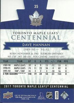 2017 Upper Deck Toronto Maple Leafs Centennial - Blue Die Cut #35 Dave Hannan Back