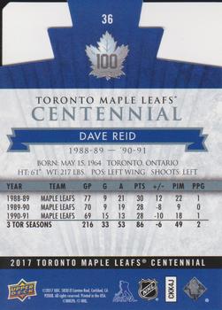 2017 Upper Deck Toronto Maple Leafs Centennial - Blue Die Cut #36 Dave Reid Back