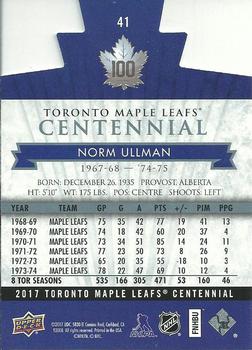 2017 Upper Deck Toronto Maple Leafs Centennial - Blue Die Cut #41 Norm Ullman Back