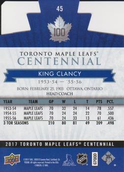2017 Upper Deck Toronto Maple Leafs Centennial - Blue Die Cut #45 King Clancy Back