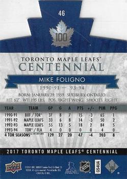 2017 Upper Deck Toronto Maple Leafs Centennial - Blue Die Cut #46 Mike Foligno Back
