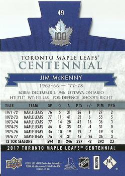 2017 Upper Deck Toronto Maple Leafs Centennial - Blue Die Cut #49 Jim McKenny Back