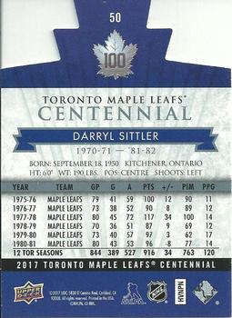2017 Upper Deck Toronto Maple Leafs Centennial - Blue Die Cut #50 Darryl Sittler Back