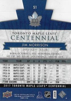 2017 Upper Deck Toronto Maple Leafs Centennial - Blue Die Cut #51 Jim Morrison Back