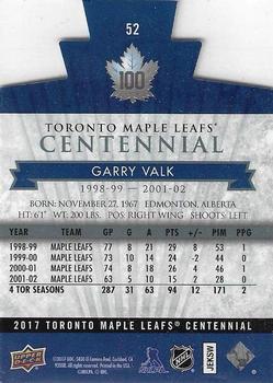 2017 Upper Deck Toronto Maple Leafs Centennial - Blue Die Cut #52 Garry Valk Back