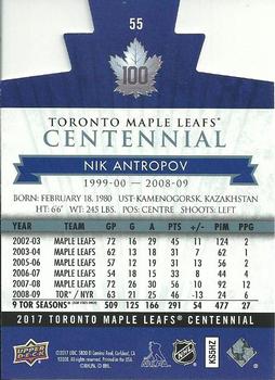 2017 Upper Deck Toronto Maple Leafs Centennial - Blue Die Cut #55 Nik Antropov Back