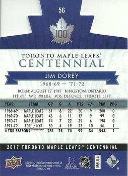 2017 Upper Deck Toronto Maple Leafs Centennial - Blue Die Cut #56 Jim Dorey Back