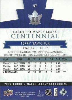 2017 Upper Deck Toronto Maple Leafs Centennial - Blue Die Cut #57 Terry Sawchuk Back