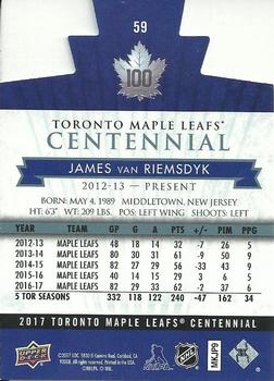 2017 Upper Deck Toronto Maple Leafs Centennial - Blue Die Cut #59 James van Riemsdyk Back