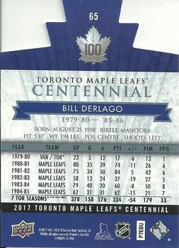 2017 Upper Deck Toronto Maple Leafs Centennial - Blue Die Cut #65 Bill Derlago Back