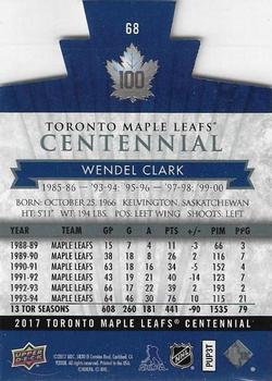 2017 Upper Deck Toronto Maple Leafs Centennial - Blue Die Cut #68 Wendel Clark Back