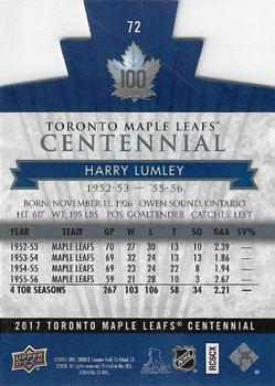 2017 Upper Deck Toronto Maple Leafs Centennial - Blue Die Cut #72 Harry Lumley Back