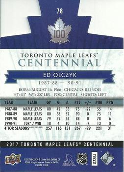2017 Upper Deck Toronto Maple Leafs Centennial - Blue Die Cut #78 Ed Olczyk Back