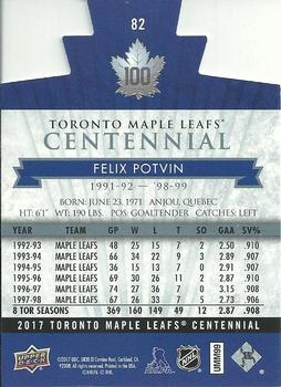 2017 Upper Deck Toronto Maple Leafs Centennial - Blue Die Cut #82 Felix Potvin Back