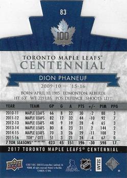 2017 Upper Deck Toronto Maple Leafs Centennial - Blue Die Cut #83 Dion Phaneuf Back