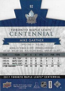2017 Upper Deck Toronto Maple Leafs Centennial - Blue Die Cut #92 Mike Gartner Back