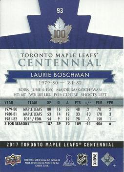 2017 Upper Deck Toronto Maple Leafs Centennial - Blue Die Cut #93 Laurie Boschman Back