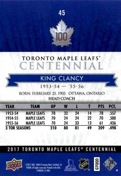 2017 Upper Deck Toronto Maple Leafs Centennial - Blue Exclusives #45 King Clancy Back