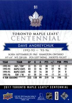 2017 Upper Deck Toronto Maple Leafs Centennial - Blue Exclusives #91 Dave Andreychuk Back