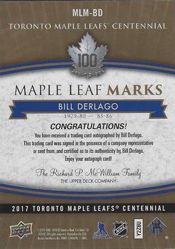 2017 Upper Deck Toronto Maple Leafs Centennial - Maple Leaf Marks #MLM-BD Bill Derlago Back