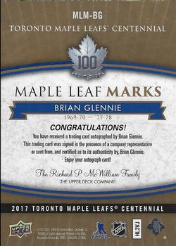 2017 Upper Deck Toronto Maple Leafs Centennial - Maple Leaf Marks #MLM-BG Brian Glennie Back