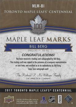 2017 Upper Deck Toronto Maple Leafs Centennial - Maple Leaf Marks #MLM-BI Bill Berg Back
