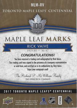 2017 Upper Deck Toronto Maple Leafs Centennial - Maple Leaf Marks #MLM-RV Rick Vaive Back