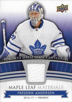 2017 Upper Deck Toronto Maple Leafs Centennial - Maple Leaf Materials #ML-FA Frederik Andersen Front